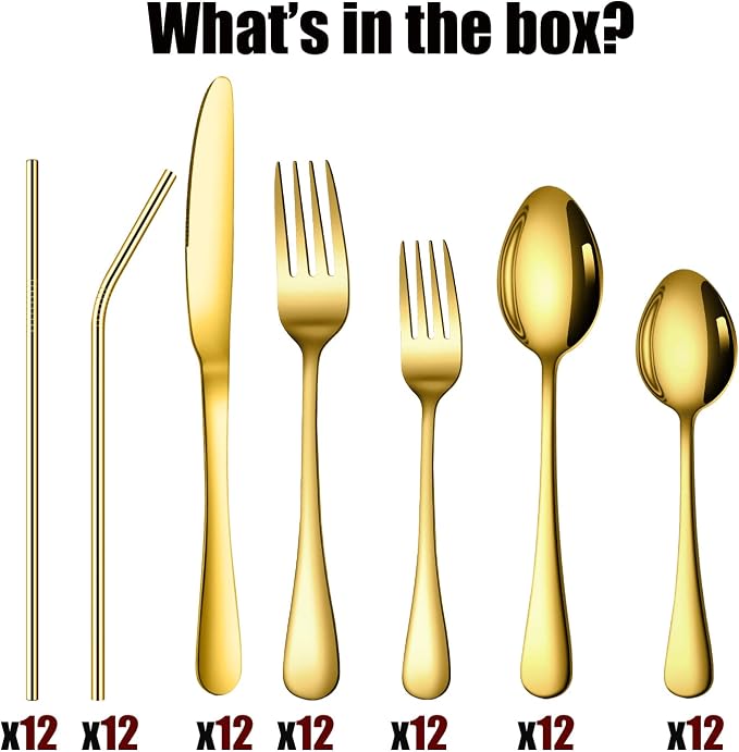 84 Pieces Gold Silverware Service for 12 Flatware Set Stainless Steel Utensils Cutlery Set Dishwasher Safe Flatware (Gold, 84) - Image 6