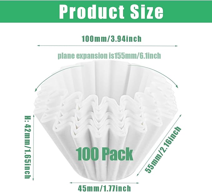 100 Count Unbleached Coffee Filters, 1-2 Cup Natural Basket Coffee Filter Paper for Single Serve Coffee Maker, Small Pour Over and Drip Pot, Mini Coffee Travel Brewer (White, S)