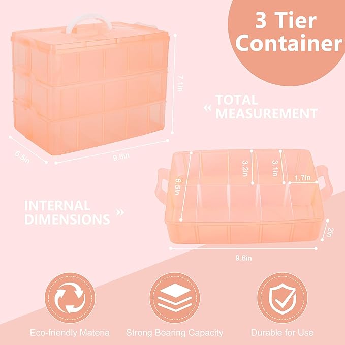 3-Tier Stackable Storage Container Box, Large Bead Organizers with 30 Adjustable Compartments, Plastic Storage Bin for Art Supplies, Jewelry, Toys, Stickers， Nail, Embroidery, Hair Accessories