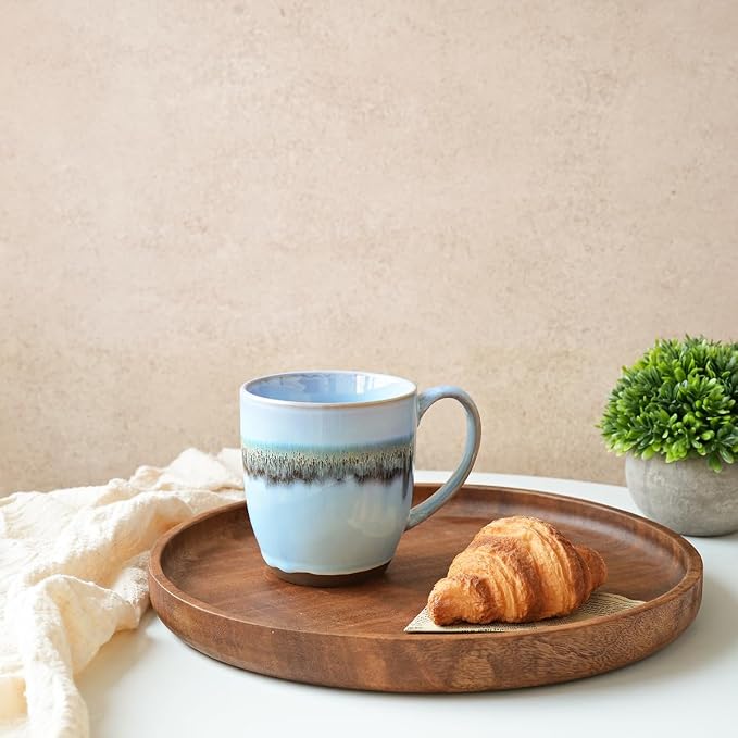 Bosmarlin Ceramic Coffee Mug Set of 4, 17 Oz, Stoneware Coffee Cups with Big Handle, Microwave Safe, Unique Reactive Glaze (17 Oz, Light Blue) - Image 4