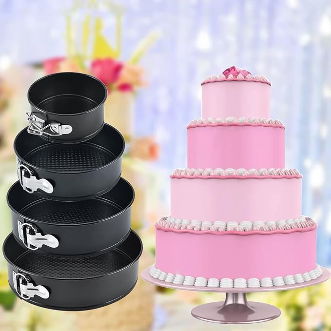 4 Pack Springform Pan Set 4, 7, 9,10 Inch Nonstick Baking Mold Cheesecakes | Nonstick Round Tin Leakproof Removable Bottom Bakeware for Cake Pie Pizza and Quiches Carbon Steel and Non-stick Coating - Image 7