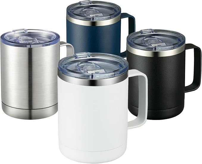 MEWAY 12oz Coffee Mug With Handle 4 Pack Bulk,Stainless Steel Insulated Travel Tumblers With Sliding Lid,Double Wall Vacuum Camping Cup for Hot & Cold Drinks Tea (Mix,Set of 4) by MEWAY