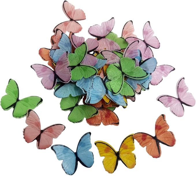 48 Pcs Edible Rice Wafer Paper Butterflies – 6 Colors– Gluten-Free Cake Decorating Toppers for Baking, Cupcakes, Cookies, and Desserts by Kuting