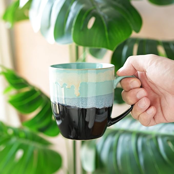 Bosmarlin Ceramic Coffee Mug Set of 4, 17 Oz, Coffee Cups with Big Handle, Microwave Safe, Unique Reactive Glaze(17 Oz, Pastel Blue) - Image 6