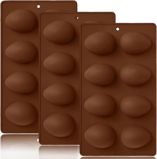 3 Pack 3D Easter Egg Silicone Molds, 8 Cavity Egg Shape Non-stick Baking Molds Tray DIY Baking Tool for Easter Chocolate Cake Dessert Muffin Mousse Pastry Handmade Soap Crayons(Brown) by BENEKIY