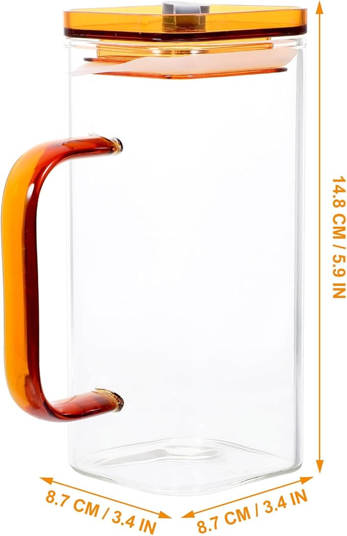 Glass Drinking Cup with Amber Handle High Borosilicate Glass Tumbler with PP Lid and Straw Reusable Cold Beverage Cup for Juice Coffee Milk and Outdoor Use