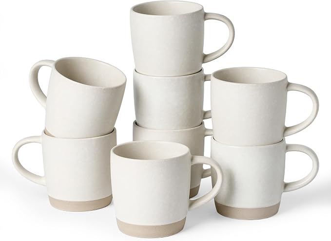 famiware Coffee Mugs Set of 8, Milkyway 13 oz Mug Set, Ceramic Cup Set with Handle for Coffee, Tea, Cocoa, Milk, Matte White by Famiware