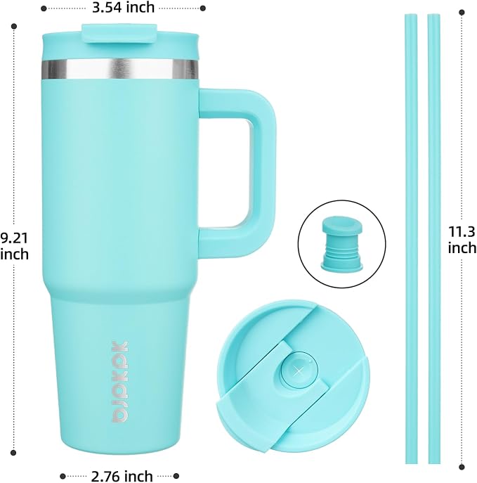 BJPKPK 30 oz Insulated Tumbler with Handle & Straw, Stainless Steel | Double Wall Vacuum Insulation, Leak Proof, BPA Free, Dishwasher Safe, Cupholder Friendly, Travel & Outdoor, Turquoise - Image 3