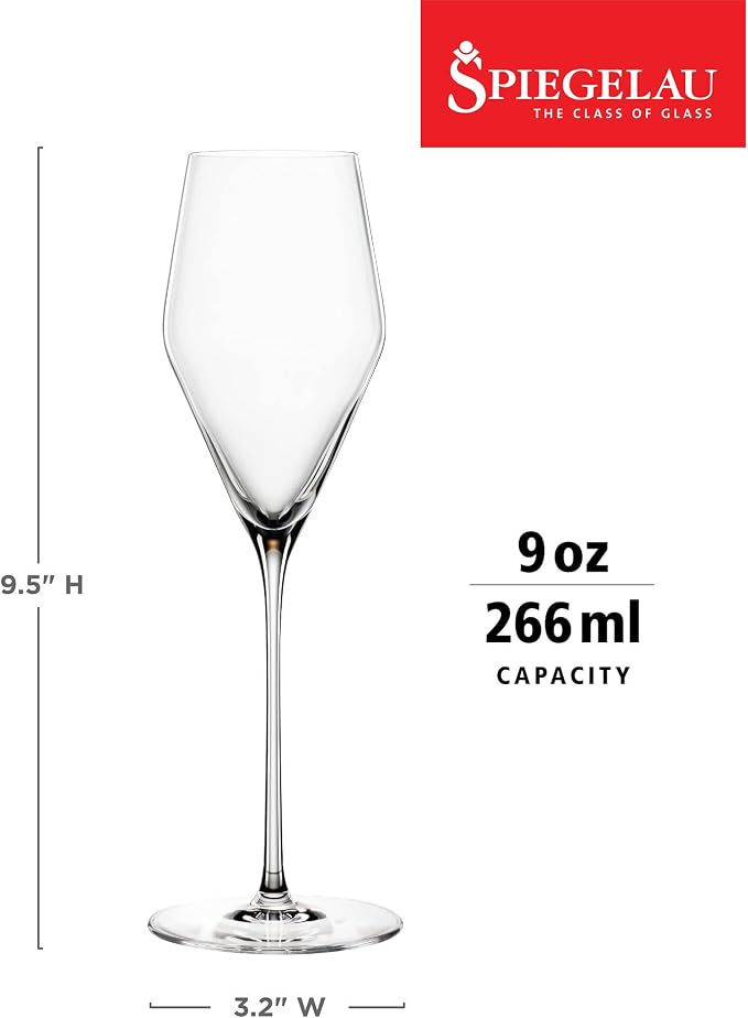 Spiegelau Definition Champagne Flutes, Elegant Crystal Champagne Glasses Gift Set, Perfect for Prosecco, Sparkling Rose, Mocktails, Home Bar Accessories, Housewarming, Wedding Gifts, 9 oz, Set of 2 - Image 3