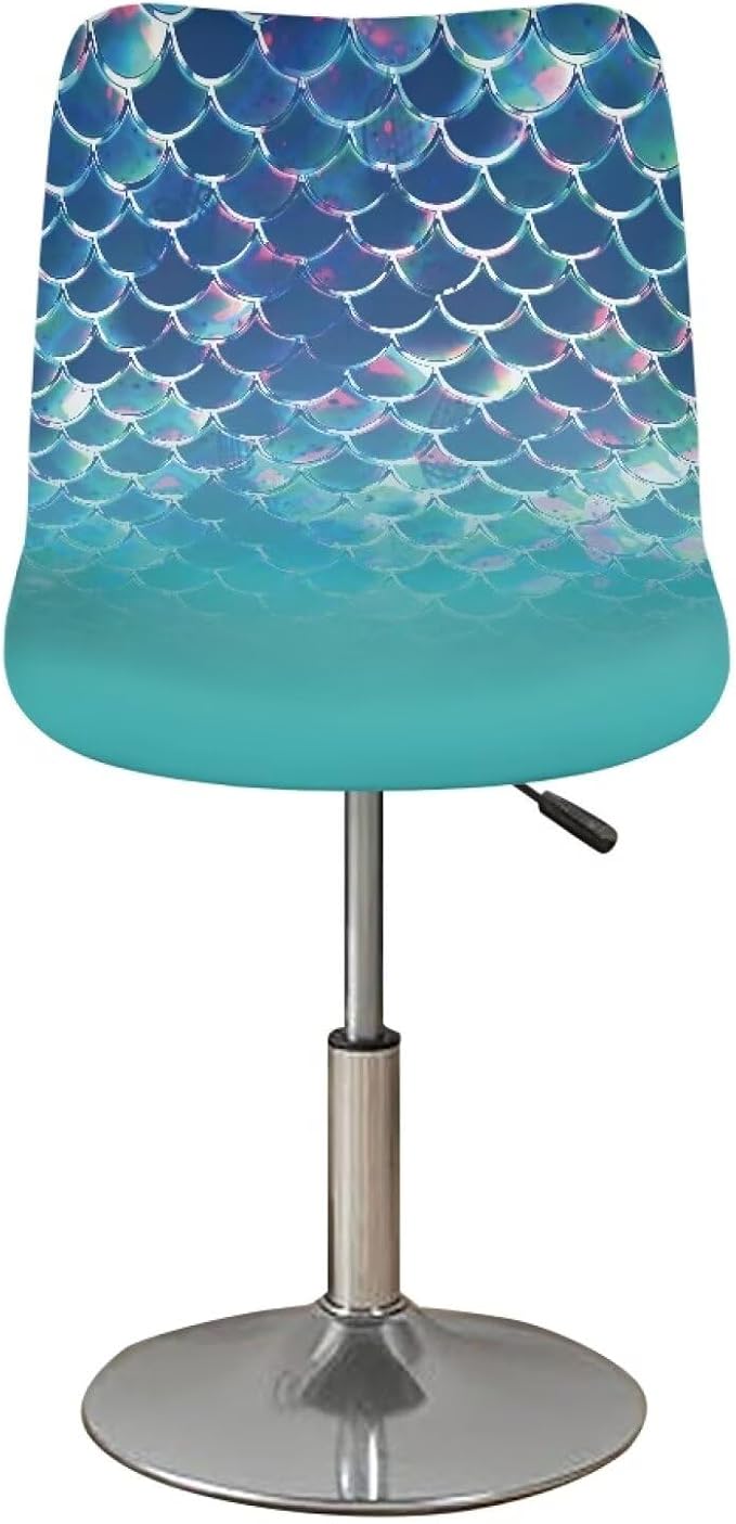 Blue Mermaid Scale Bar Stool Covers High Stool Chair Cover for Party Kitchen Club, Reusable Waterproof 2 Pcs Bar Stool Covers Decorative Covers - Image 2