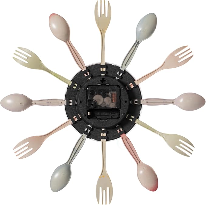 Clockswise Bulk Set of 10PC 14" Oversized Decorative 3D Cutlery Utensil Spoon and Fork Wall Clock, Multicolor Design for Vibrant Kitchen, Playroom, or Bedroom Decor, Battery-Operated Silent Sweep, - Image 4