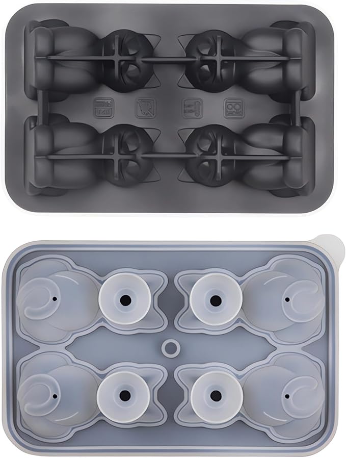 3D Cat Silicone Ice Cube Mold with Funnel - Whiskey & Cocktail Ice Trays for Bourbon, Brandy, Fast Freeze BPA-Free, Easy Release Novelty Gift for Men (black)