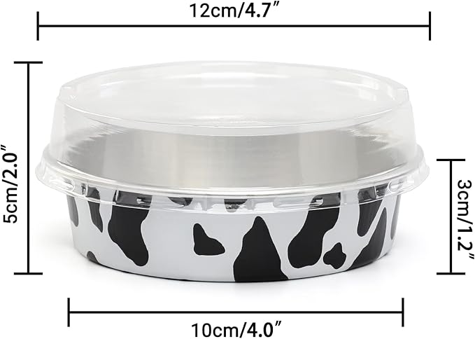 Beasea 4” 20 Pack Mini Tart Pans With Lids, Cow Print Aluminum Pie Pan 8 Oz Pie Pan Tin Tart Cupcake Disposable Pans for Pizza Pies Quiche - Image 2