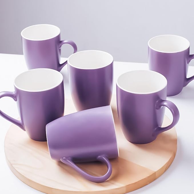 Coffee Mugs Set of 6, 12oz Ceramic Coffee Mugs with Handle, Matte Porcelain Purple Coffee Mug for Latte, Tea, Cocoa, Cappuccino, Cups for Women Men for Home Restaurant Mug (Purple) by Unknown