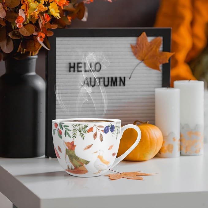 Autumn Forest Animal Mug - 20 oz Bone China Coffee Mug with Fox, Squirrel & Duck, Cozy Fall Gift for Nature Lovers and Friends, Designed in England by Harvest Green Studio - Image 5