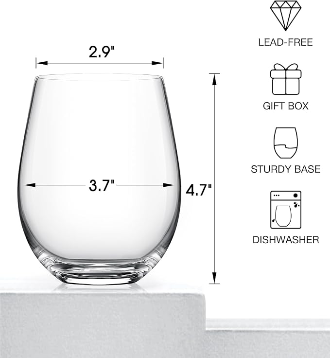 Stemless Wine Glasses Set of 4, 18oz Red White Wine Glass, No Stem | Glassware, Sturdy Drinking Glass, Home Bar, Daily Use, Hosting, Evening Party, Birthdays, Housewarming - Image 6