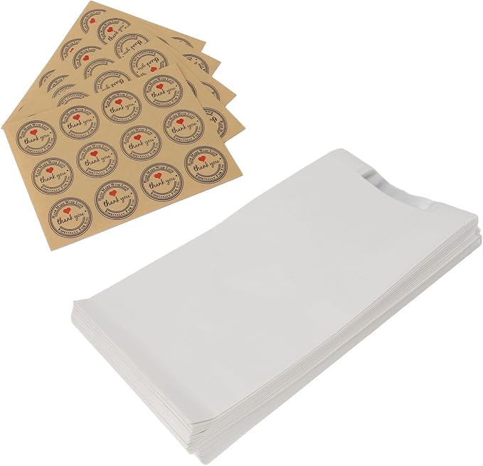 Yosoo 50PCS Bread Bags with Transparent Window Kraft Paper Baked Food Packaging Storage Bags for Homemade Bread Pastry Snacks with 60PCS Sealable Labels (White) by Yosoo