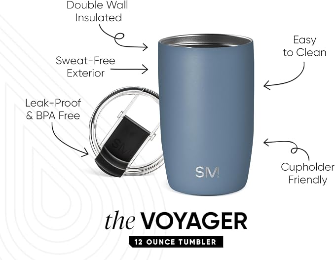 Simple Modern Travel Coffee Mug with Lid | 12oz | Blue | Voyager Coffee Cup, Coffee Tumbler for Hot & Iced Drinks | Insulated Stainless Steel Travel Mug | Blue Dune - Image 2