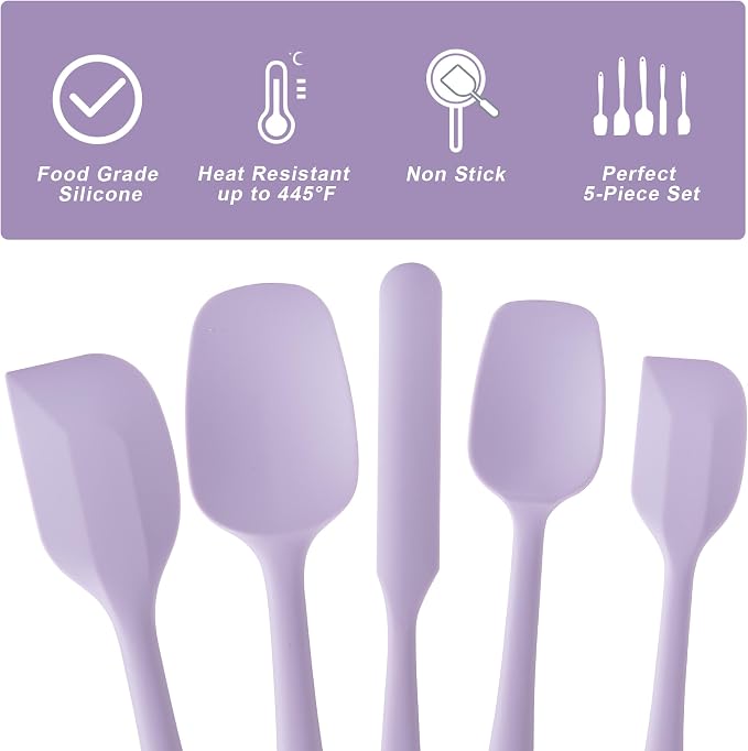 Silicone Spatula Set,5 Piece Food Grade Rubber Spatulas,Lavender | Spatulas Silicone Heat Resistant for Baking,Cooking,and Mixing High Heat Resistant Non Stick Dishwasher Safe BPA-Free - Image 3