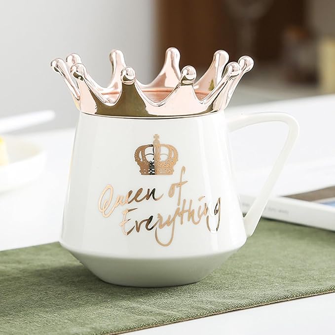 Arawat Queen of Everything Mug with Lid Sweet White Mug with Crown Coffee Mugs Gift with Spoon & Coaster 12 oz Ceramic Cup Birthday Gift for Women Mom Girlfriend Valentine's Day Gifts for Women - Image 4
