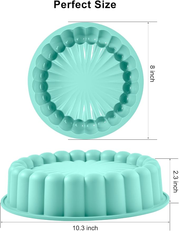 10 Inch Silicone Cake With 8 Inch Pan Set (2 Pack) - Nonstick Baking Mold for Pound Cake, Jello, Bread & Brownies, Dishwasher Safe, Blue - Image 2