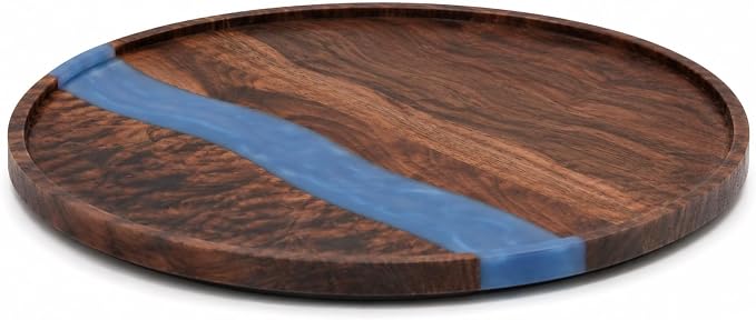 Walnut Wood & Epoxy Resin Rotating Tray – Decorative & Practical Lazy Susan Turntable for Coffee Table, Dining Table, Kitchen & Office – Elegant Wooden Centerpiece & Serving Organizer – Gift Idea by Unknown