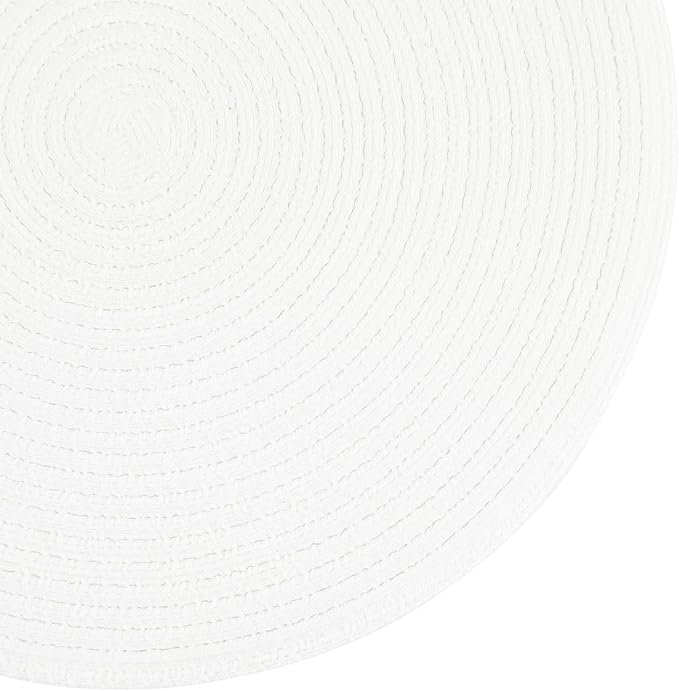 SHACOS Round Braided Placemats Set of 6 Round Table Mats for Dining Table 15 inch Washable Cotton Polyester Place Mat (White, 6) - Image 3