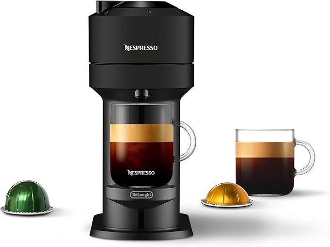 Nespresso Vertuo Next Coffee & Espresso Maker by De'Longhi, Black | Matte black coffee machine with slim, sustainable design. Brews 6 cup sizes, espresso to 18 oz., topped with crema. by Unknown