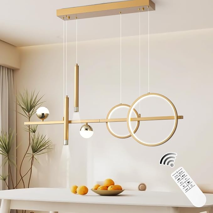 ORANOOR LED Gold Chandelier for Dining Room 39in Dimmable Modern Chandelier | Gold Pendant Lights for Kitchen Island, Linear Ring Globe Pendant Light Fixtures Dining Room Lights Ceiling Hanging by ORANOOR
