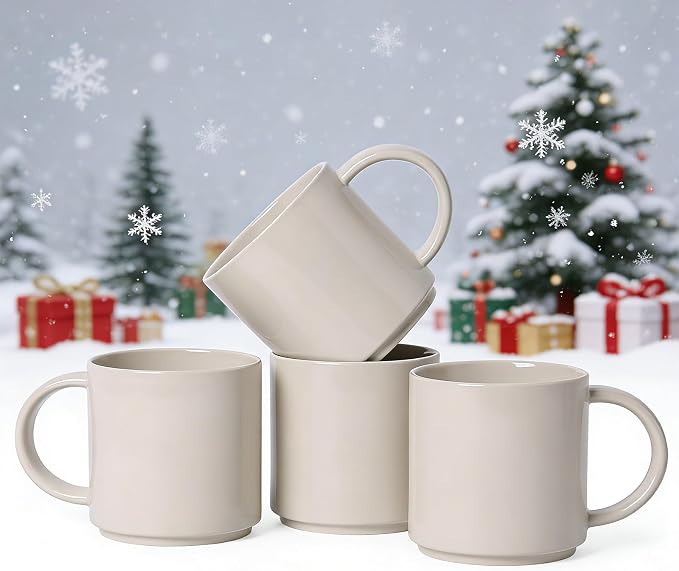 Coffee Mugs Set of 4, Stoneware Coffee Cups with Comfortable Handle, 16oz Ceramic Mugs for Kitchen & Office, Dishwasher & Microwave Safe - Creamy White - Image 9