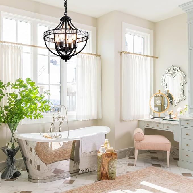 c Chandeliers，Farmhouse Ceiling Chandelier Rustic Vintage Black Pendant Hanging Lighting for Dining Room Living Room Entryway Kitchen Island Bedroom Foyer Lighting（4-Light） - Image 3