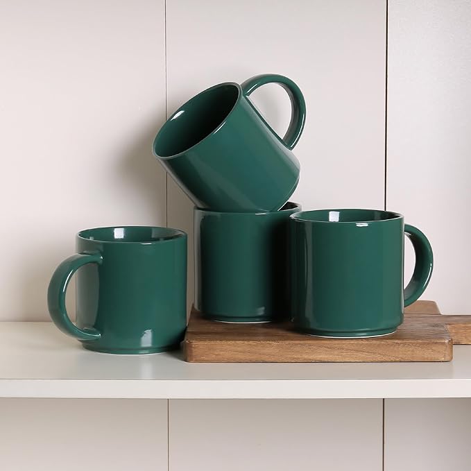 Coffee Mugs Set of 4, Stoneware Coffee Cups with Comfortable Handle, 16oz Ceramic Mugs for Kitchen & Office, Dishwasher & Microwave Safe - Green - Image 9