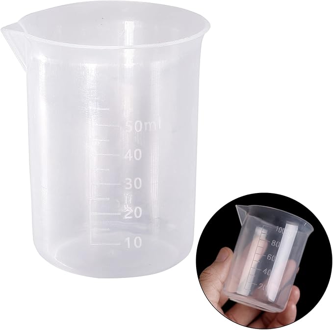 Waziaqoc 50ml/1.7oz Plastic Graduated Beaker (6 Pack), Transparent PP Measuring Cup Mixing Cup for Kitchen Lab