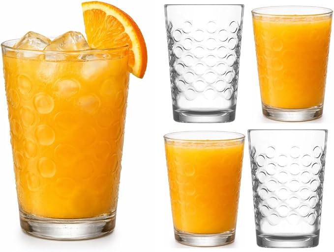 BOHEM'S Small Juice Glasses, Clear Glass Cups Tumblers, 7 Oz, Drinking Glassware for Orange Juice, Water, Milk, Coffee, Perfect for Tasting and Small Portions, Set of 4 (Style 2) by BOHEMS