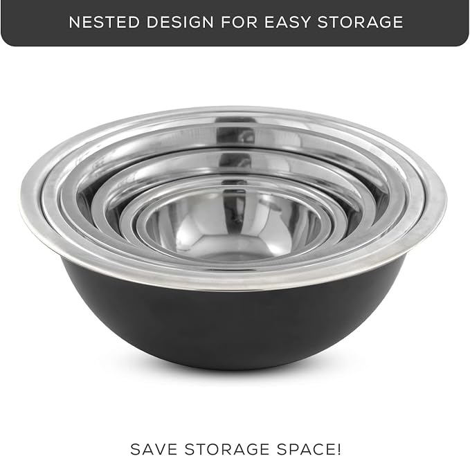JoyJolt Stainless Steel Mixing Bowl Set - 6 Piece Nesting Bowls, 5qt to 0.5qt, Black, Perfect for Dough, Batter & Baking - Image 7