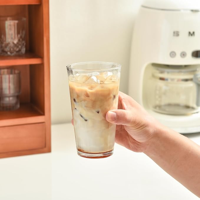 ALINK 16 oz Drinking Glasses, Set of 6 Highball Glass Cups Bar Glasses, Clear Heavy Base Stemmed Water Glasses for Beer, Iced Coffee Cups, Cocktail Glasses, Wine, Iced Tea, Dishwasher Safe - Image 6