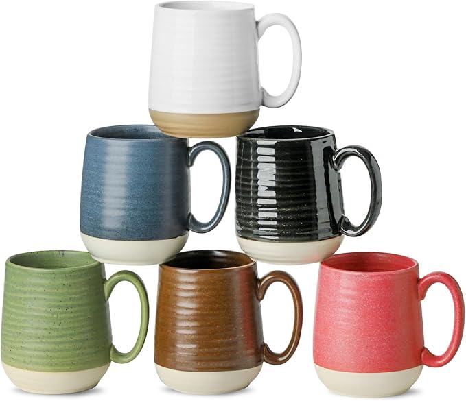 Hasense Porcelain Coffee Mugs Set of 6, 15 Ounce Large Ceramic Coffee Cups Set with Handle for Latte, Tea, Cocoa and Hot Chocolate, Colorful Coffee Mugs for Men and Women, Microwave Safe by Hasense