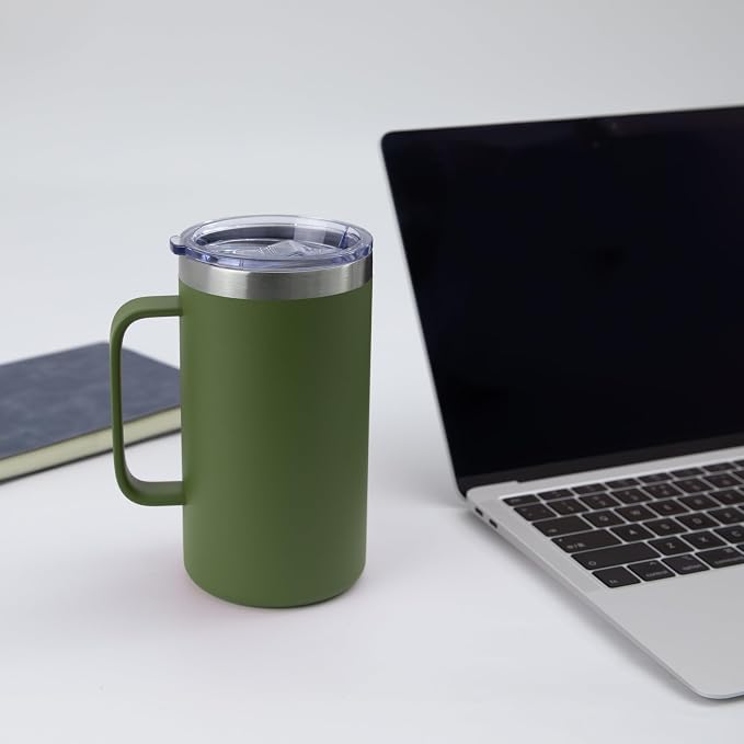 DOMICARE 24oz Mug with Handle and Lid, Stainless Steel Coffee Mug, Travel Mug with Handle, Double Wall Vacuum Coffee Tumbler, Reusable Insulated Cup, Army Green, Pack 8 - Image 6
