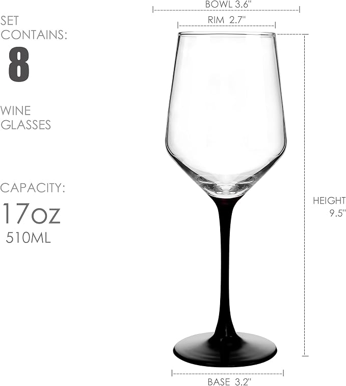 YANGNAY Wine Glasses with Black Stem & Base, Set of 8, 17 Oz Wine Glasses for Red Wine, Unique Gifts for Wine Lovers, Dishwasher Safe - Image 2