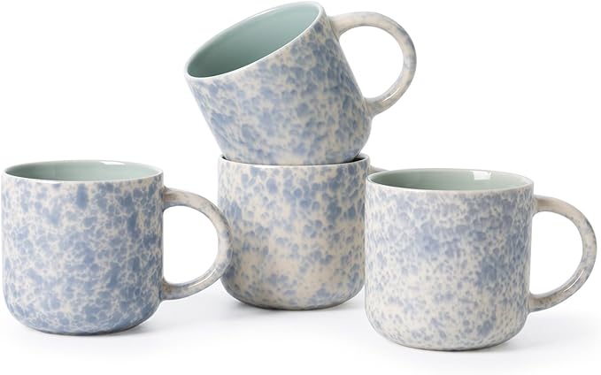 MONITO 12 OZ Coffee Mugs Set of 4, Ceramic Coffee Mugs,Modern Coffee Mugs Set with handle for Tea/Latte/Cappuccino/Milk/Cocoa. (BLUE, 4 Count（Pack of 1) by MONITO