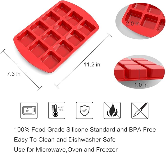 SILIVO Silicone Brownie Pan with Dividers - 2 Pack 12-Cavity Non-Stick Silicone Molds for Brownie Bites, Fudges and Minecraft Cakes