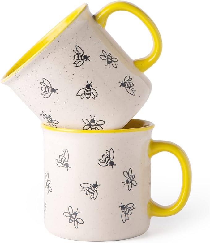 AmorArc 22 OZ Large Ceramic Coffee Mugs, Oversized Soup Cups With Big Handle for Men Women Dad Mom, Big Mug With Textured Bees Patterns for Office & Home -Microwave Safe, 2 Pcs by AmorArc