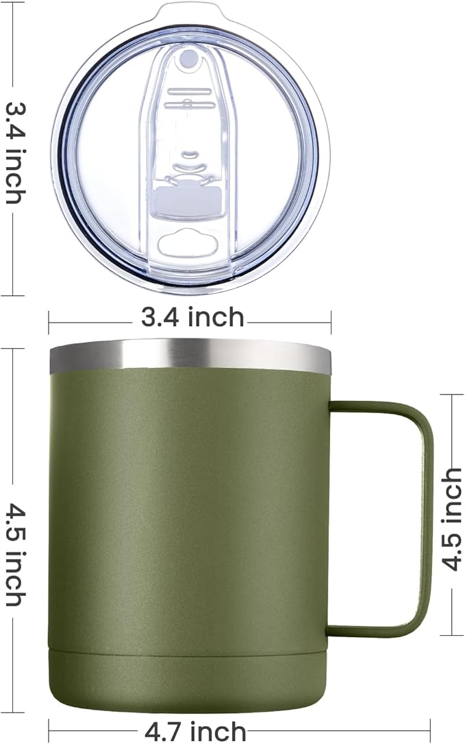 MEWAY 12oz Coffee Mug With Handle 8 Pack Bulk,Stainless Steel Insulated Travel Tumblers With Sliding Lid,Double Wall Vacuum Camping Cup for Hot & Cold Drinks Tea (Army Green,Set of 8) - Image 4