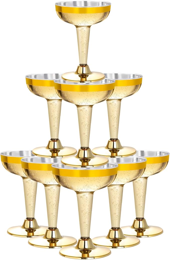 Lullaby 50PCS 5oz Stemmed Plastic Champagne Coupe Glasses with Gold Rim | Elegant Plastic Champagne Glasses, Unbreakable and Crystal Clear, Perfect for Weddings, Parties, Birthdays and Daily Use by LULLABY