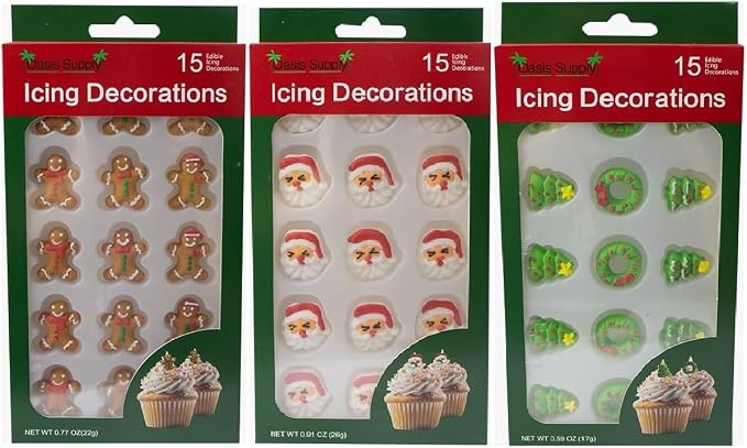 Christmas Edible Cake Decorations - Candy or Cupcake Topper -Gingerbread Man, Santa Face, Trees and Wreaths, 45 Pieces Total by OasisSupply