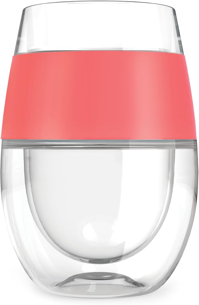 HOST Cooling Cup Set of 4 Plastic Double Wall Insulated Freezable Drink Chilling Tumbler with Freezing Gel, Wine Glasses for Red and White Wine, 8.5 oz, Assorted Colors