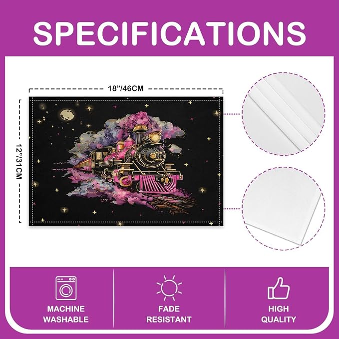 Feelyou Train Placemats Set of 4 Transportation Vehicle Table Mats Cartoon Train Transportation Place Mat for Kitchen Dining Table Party Decor Indoor Outdoor 18"x12" Cute - Image 4