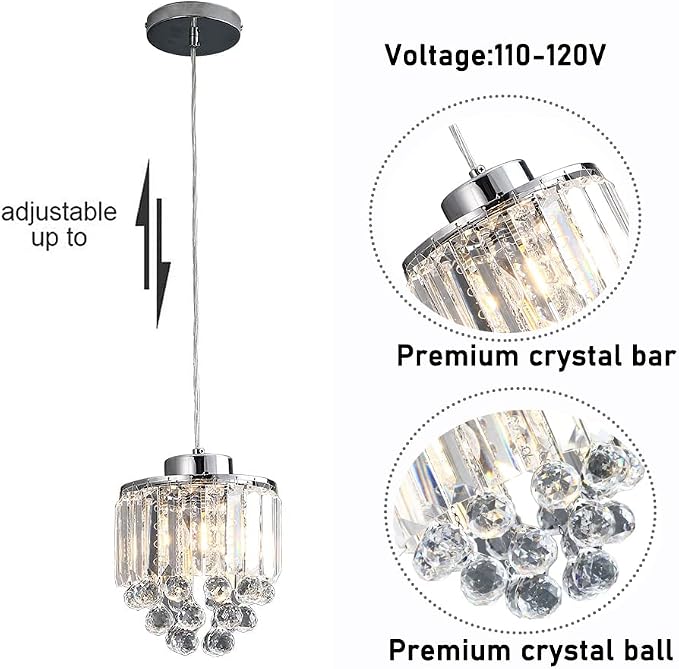 Set of 2 Polished Crystal Chandelier Pendant Light,Cord Adjustable Hanging Pendant Lamp, Modern Light Crystal Decorative Pendant Lighting Fixture for Kitchen Island Dining Room Cafe Shops Restaurants - Image 9