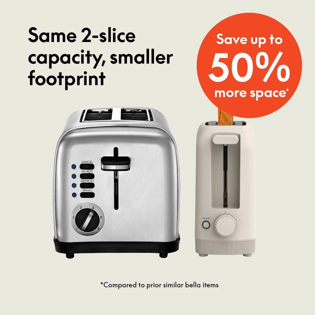 Modern Slim Long-Slot Toaster: 2-Slice Artisan Bread & Bagel Toaster with 6 Shade Settings