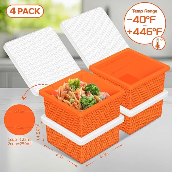 Silicone Freezer Tray with Lid-Stackable Soup Freezer Container Molds,2-Cup Ice Cube Trays for Perfect Portion Control,Food Storage & Meal Prep,Oven & Dishwasher Safe-4 Pack